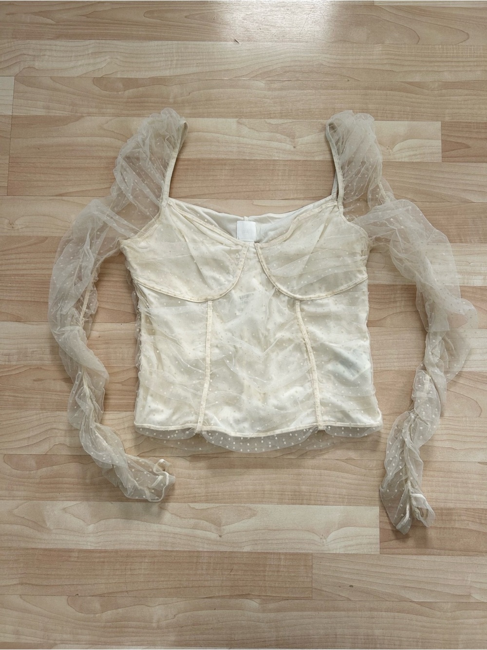 H&M Cream Sheer Polka Dot Mesh Bustier Top